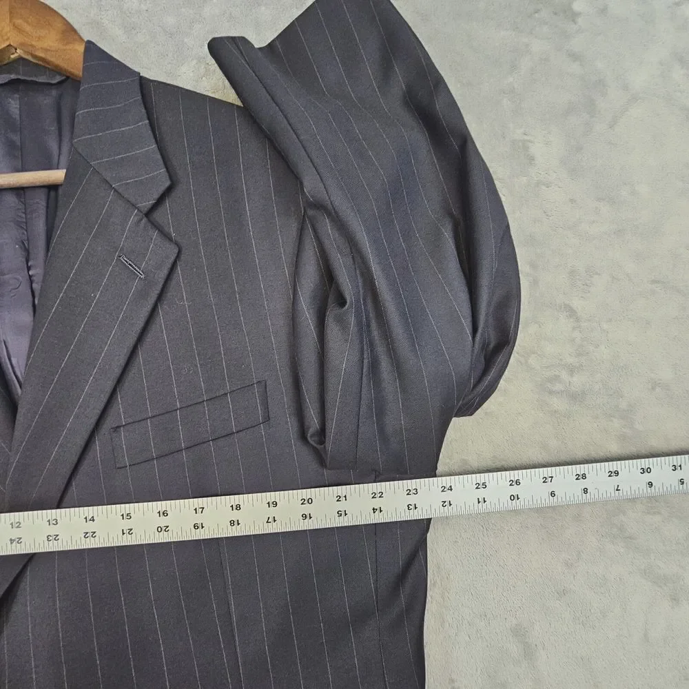 Hickey-Freeman Loro Piana Blazer 46R Tailored Black Striped Wool Tasmanian 120's